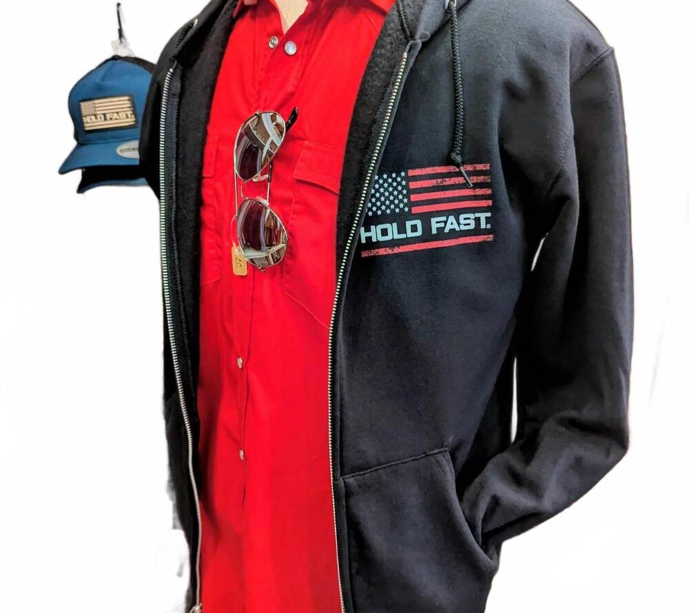 NEW KERUSSO men's hold fast we the people hooded sweatshirt in black